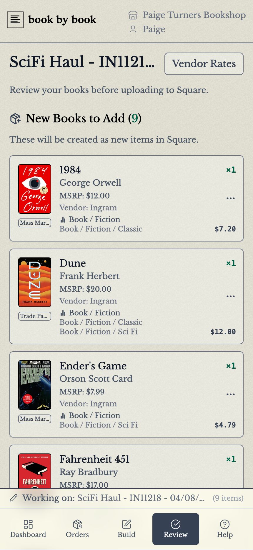 book by book screenshot with book cards