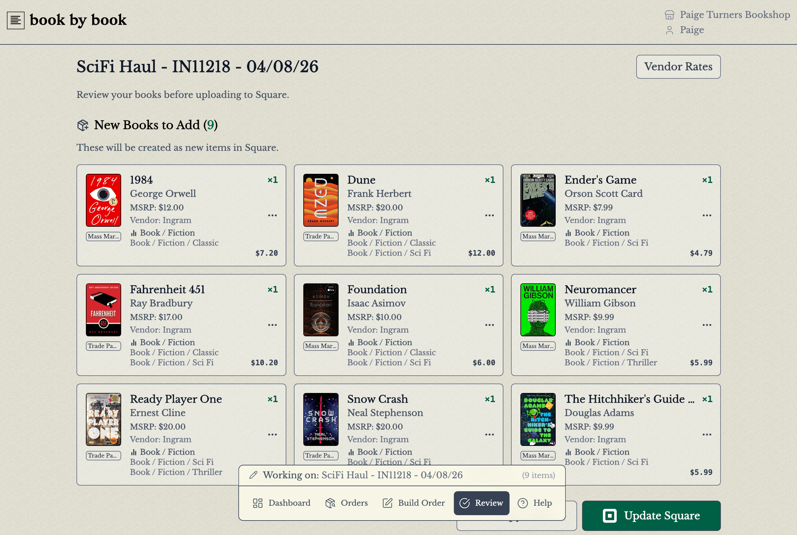 book by book screenshot with book cards