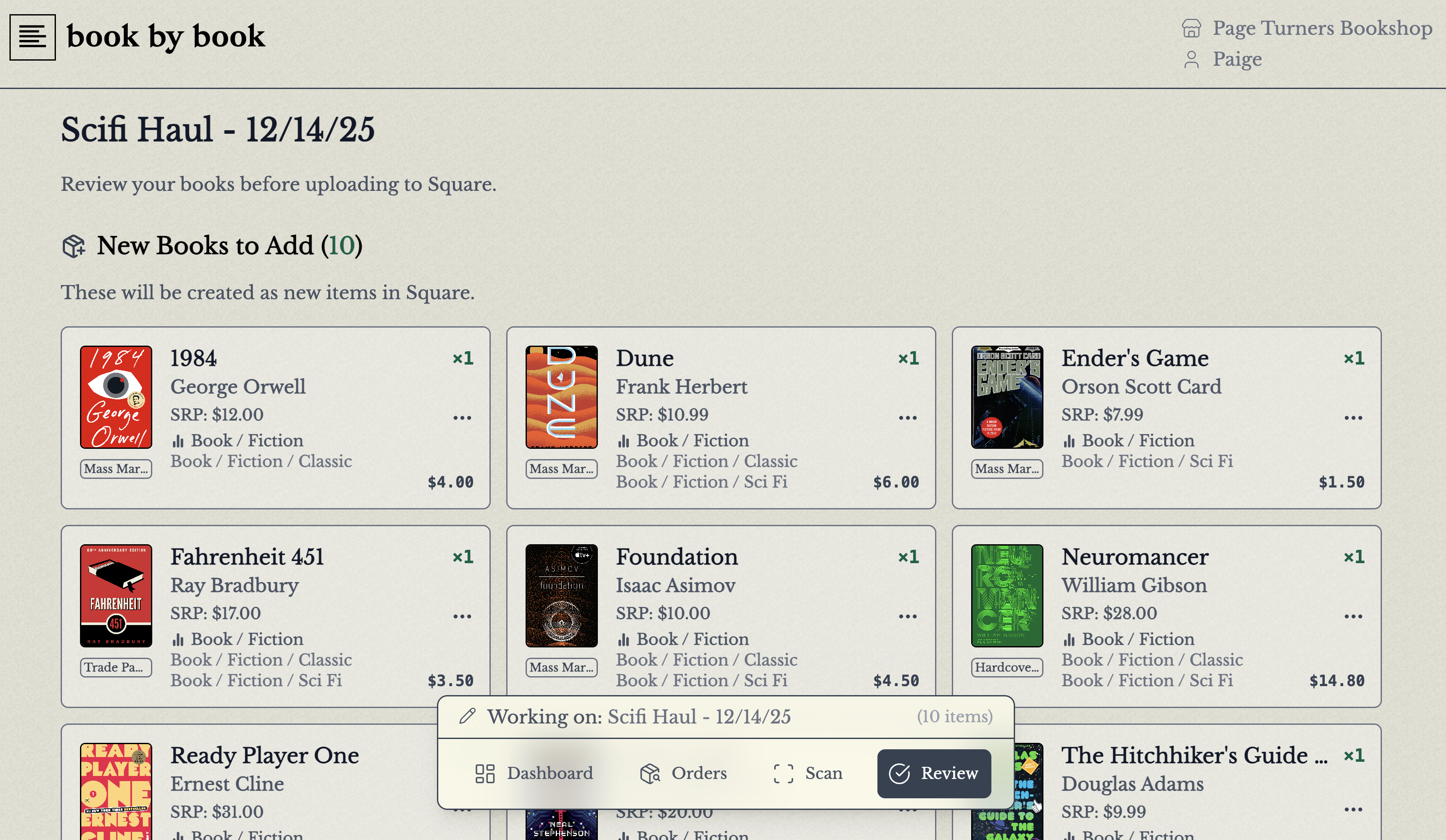 book by book screenshot with book cards